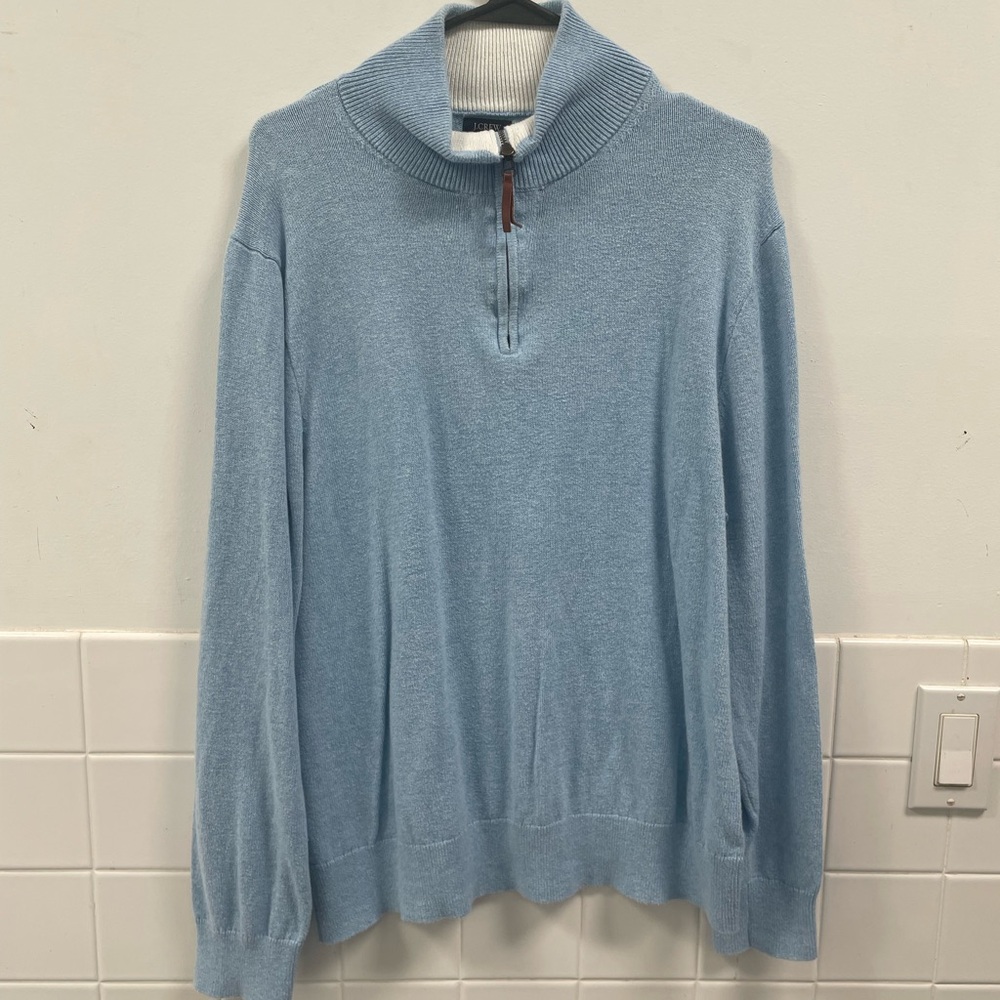 J Crew 1/4 Zip 100% Cotton Light Blue Sweater Sz XL
